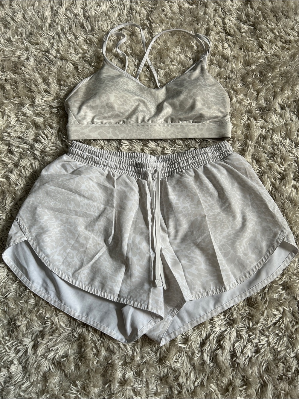 Old Navy Light Beige Leopard Print Bralette & Shorts Set